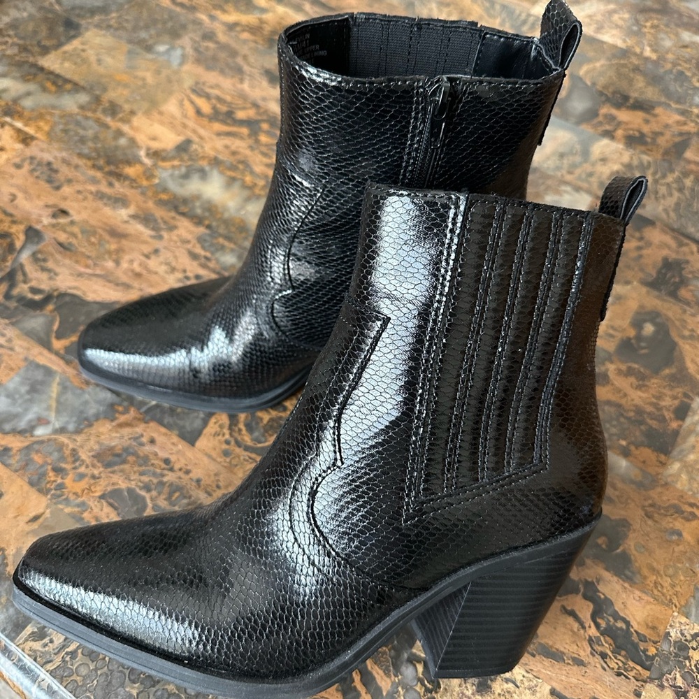 Black Textured Ankle Boots